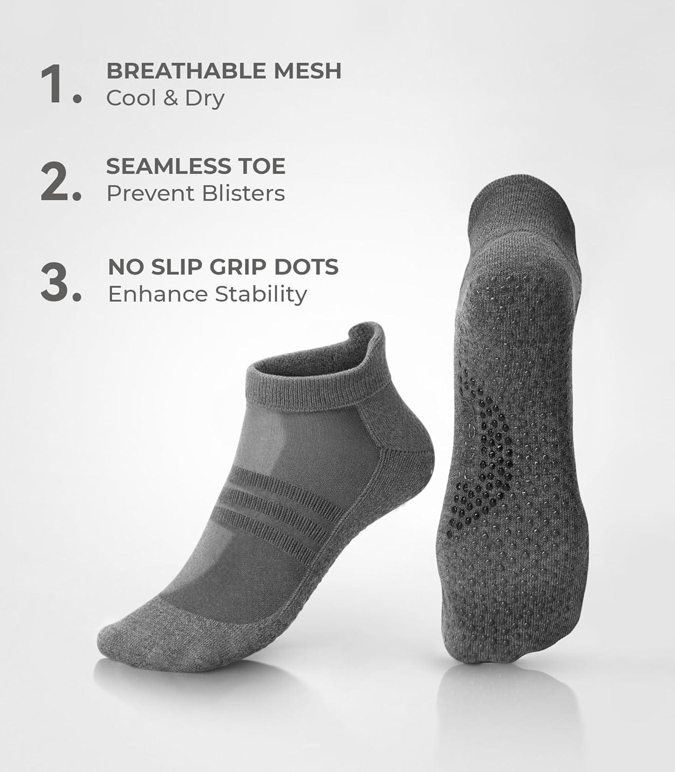 image:imageFITRELL Pilates Socks for Women Ankle Yoga Non Slip Grip Socks for Barre Hospital Gym 5 PairsGrey2black2white