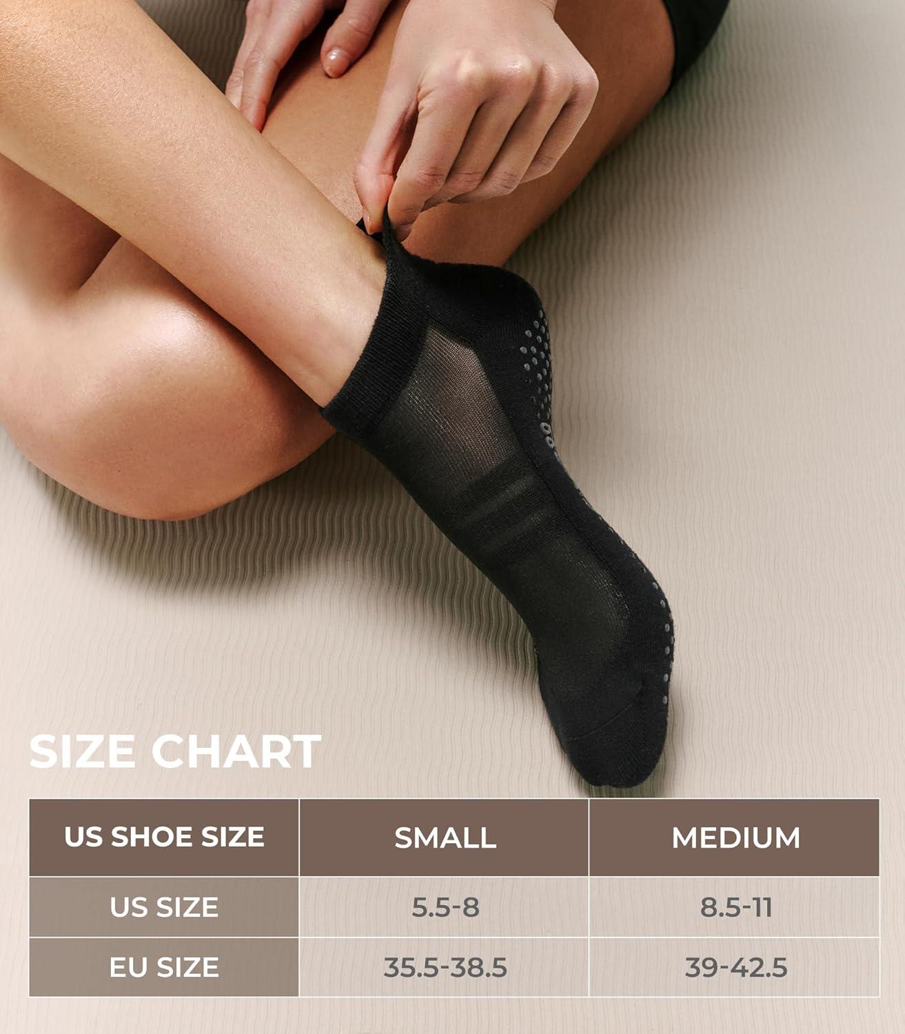 image:imageFITRELL Pilates Socks for Women Ankle Yoga Non Slip Grip Socks for Barre Hospital Gym 5 PairsGrey2black2white