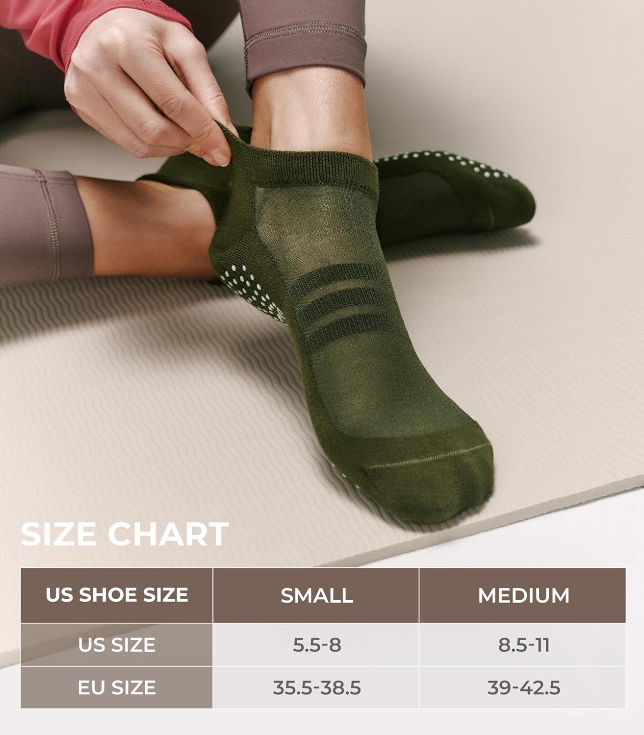 image:imageFITRELL Pilates Socks for Women Ankle Yoga Non Slip Grip Socks for Barre Hospital Gym 5 PairsNavy Bluegreygreenblueblack