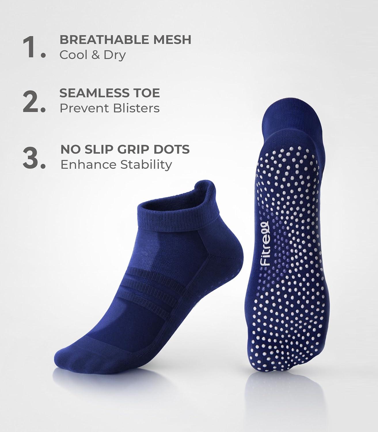 image:imageFITRELL Pilates Socks for Women Ankle Yoga Non Slip Grip Socks for Barre Hospital Gym 5 PairsNavy Bluegreygreenblueblack