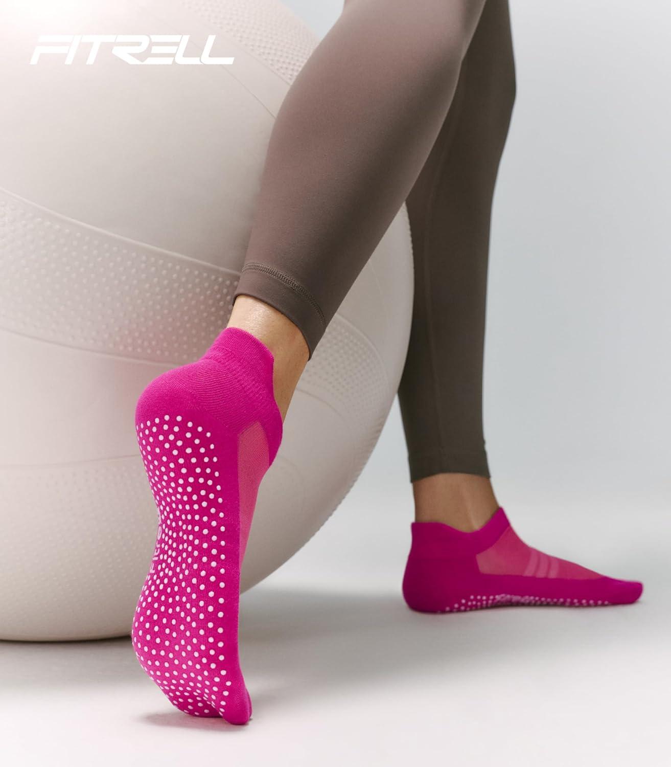 image:imageFITRELL Pilates Socks for Women Ankle Yoga Non Slip Grip Socks for Barre Hospital Gym 5 PairsRedhot Pinkpurpleblackblue