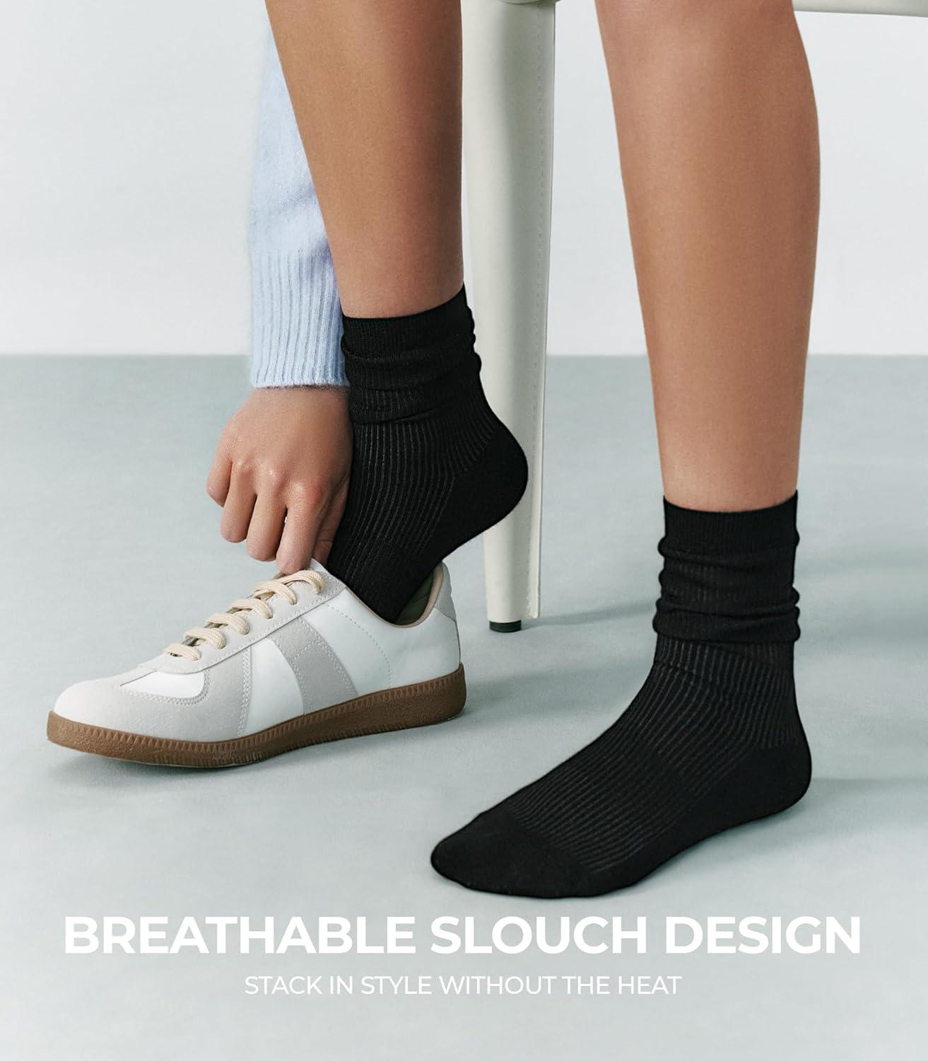 image:imageFITRELL Womens Soft Bamboo Rayon Dress Socks Thin Non Binding Breathable Calf Crew Scrunch Socks for Casual Trouser 5 PairsBlack5