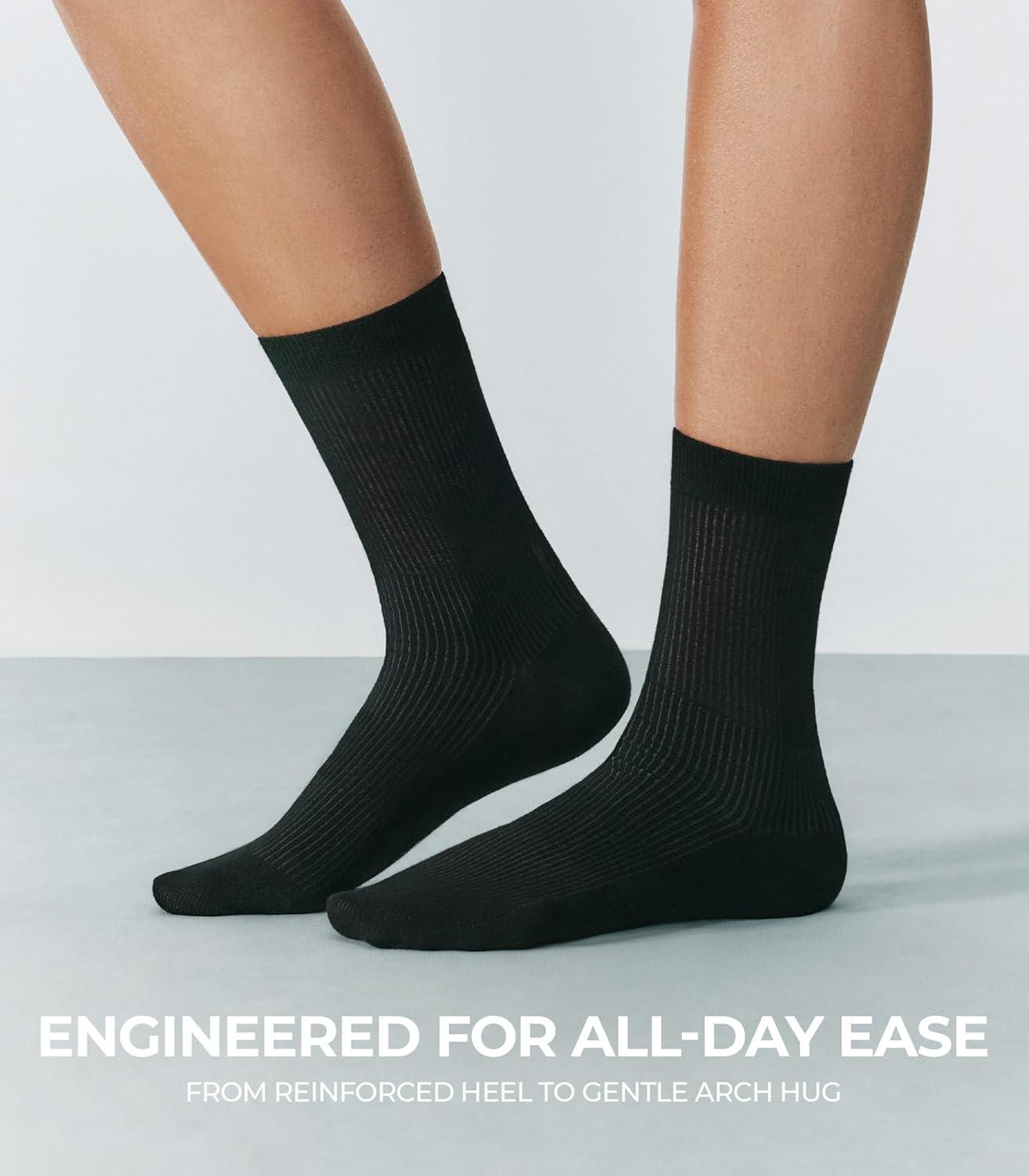 image:imageFITRELL Womens Soft Bamboo Rayon Dress Socks Thin Non Binding Breathable Calf Crew Scrunch Socks for Casual Trouser 5 PairsBlack5