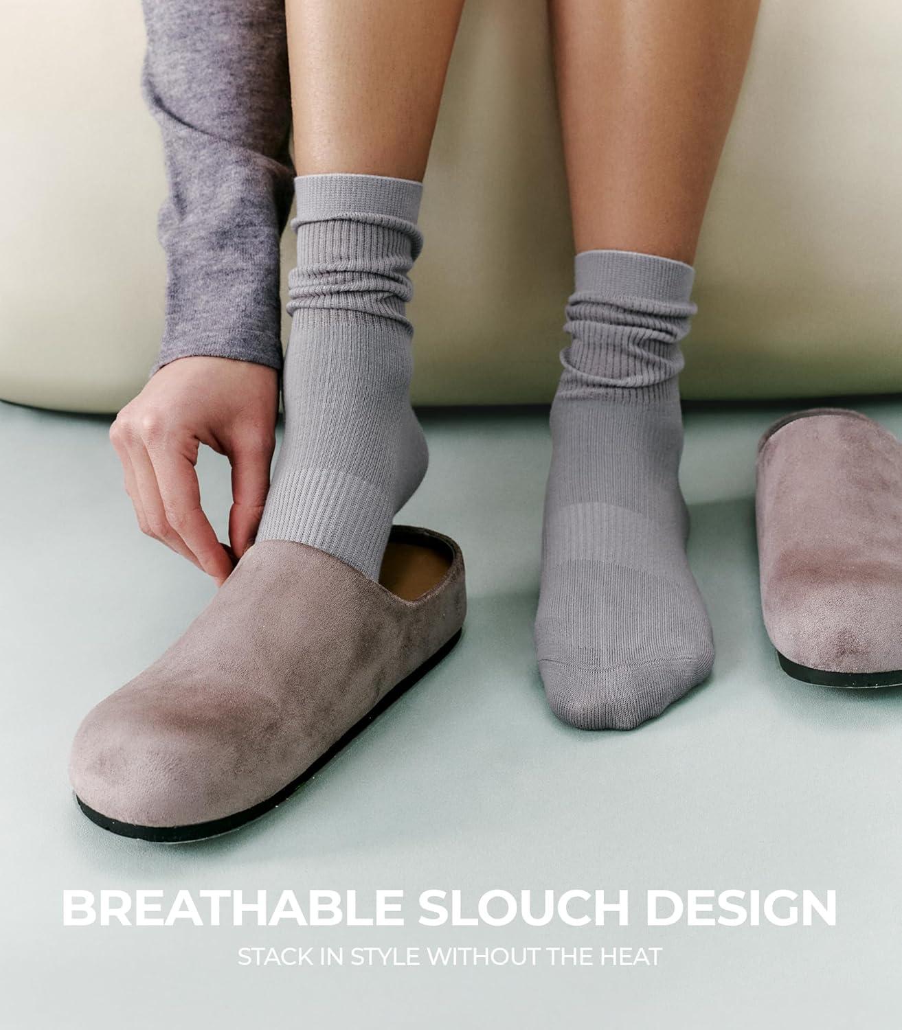 image:imageFITRELL Womens Soft Bamboo Rayon Dress Socks Thin Non Binding Breathable Calf Crew Scrunch Socks for Casual Trouser 5 PairsBlackGreyKhakiCreamWhite