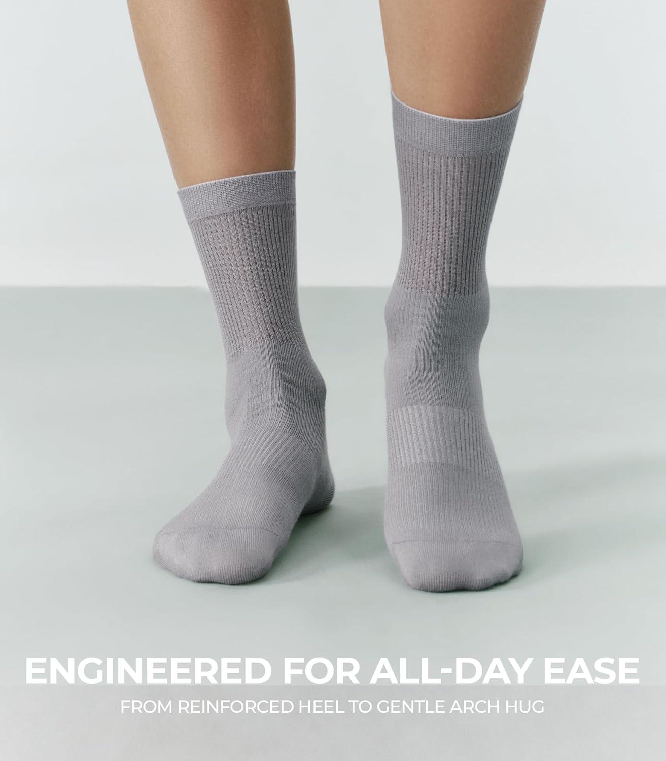 image:imageFITRELL Womens Soft Bamboo Rayon Dress Socks Thin Non Binding Breathable Calf Crew Scrunch Socks for Casual Trouser 5 PairsBlackGreyKhakiCreamWhite