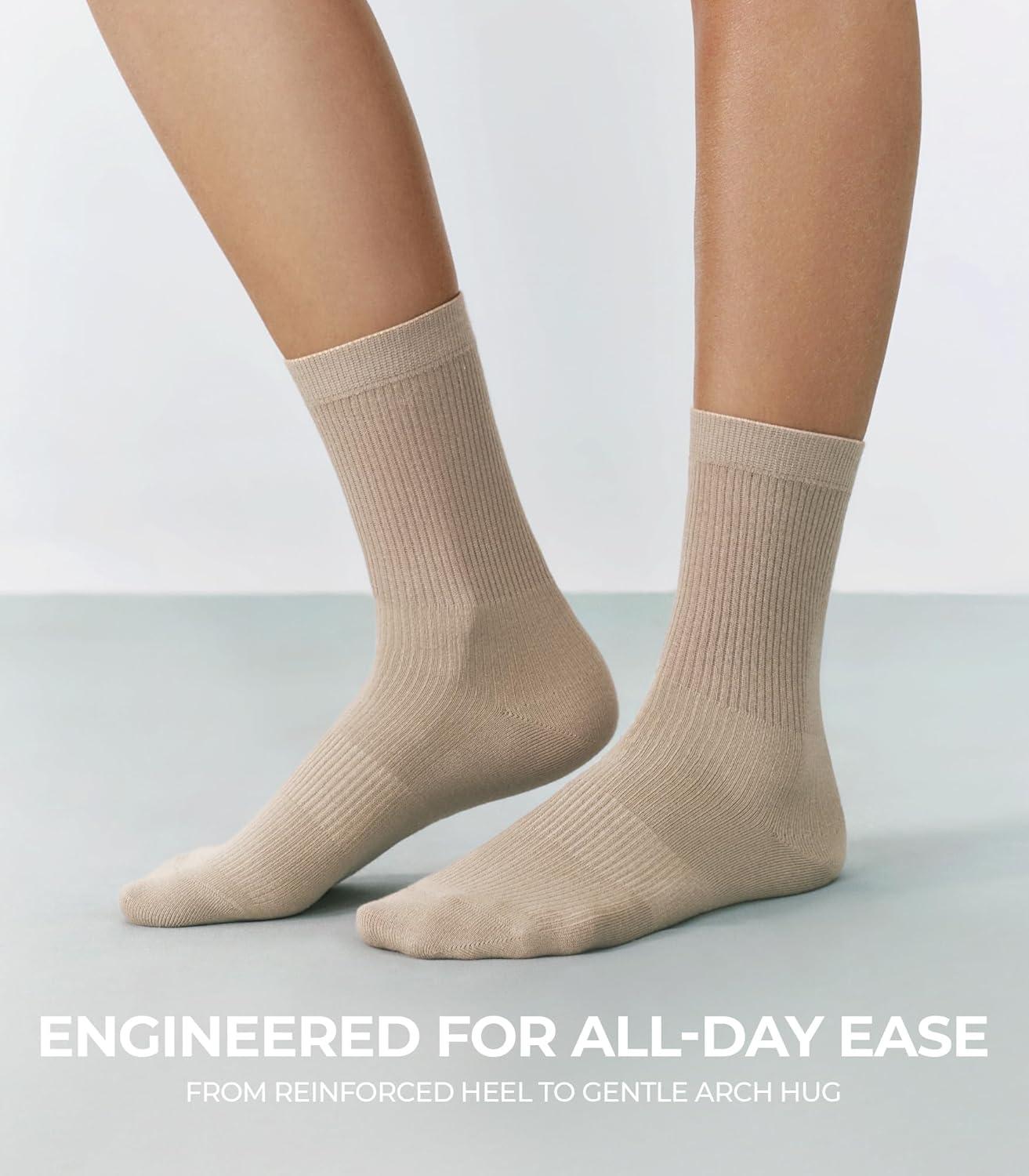 image:imageFITRELL Womens Soft Bamboo Rayon Dress Socks Thin Non Binding Breathable Calf Crew Scrunch Socks for Casual Trouser 5 PairsBrownDark BrownKhakiCreamWhite