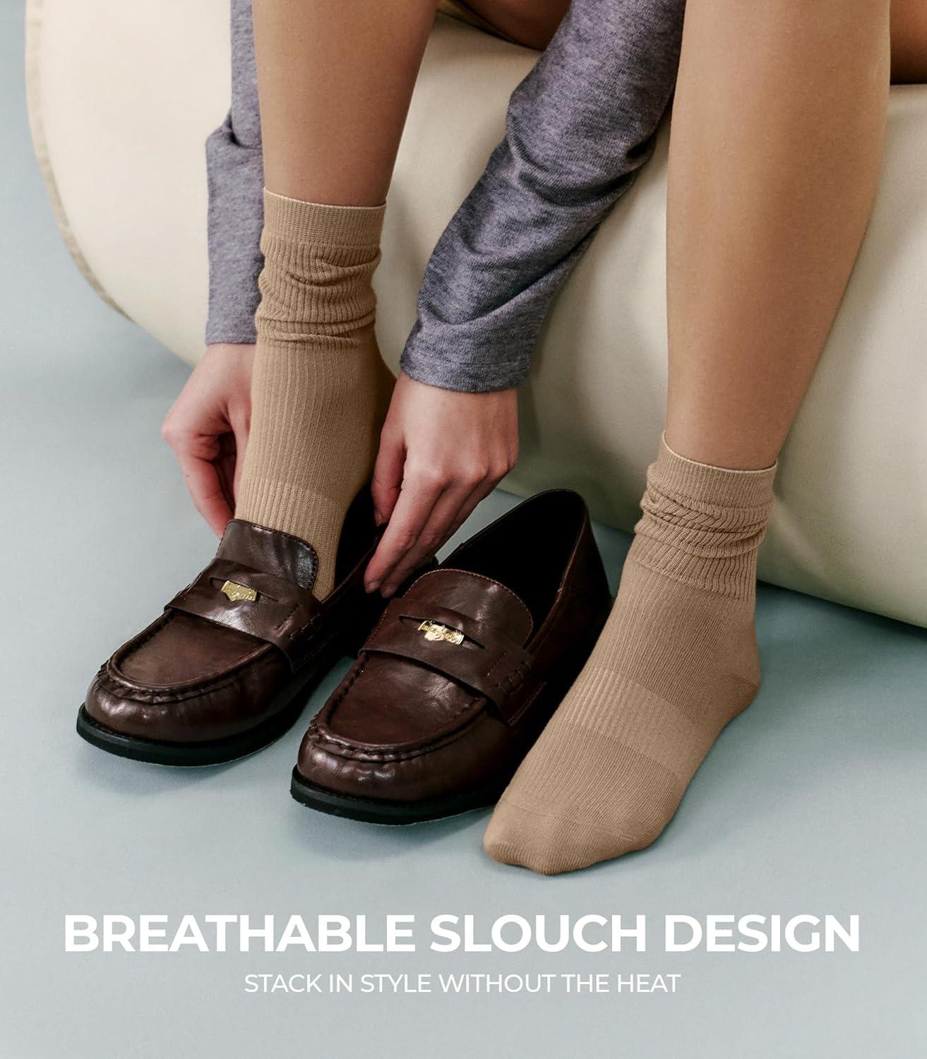 image:imageFITRELL Womens Soft Bamboo Rayon Dress Socks Thin Non Binding Breathable Calf Crew Scrunch Socks for Casual Trouser 5 PairsBrownDark BrownKhakiCreamWhite