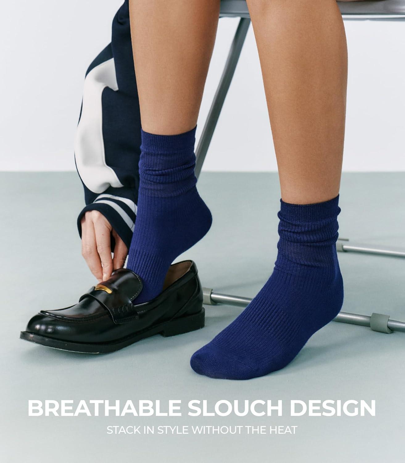 image:imageFITRELL Womens Soft Bamboo Rayon Dress Socks Thin Non Binding Breathable Calf Crew Scrunch Socks for Casual Trouser 5 PairsDark BlueBlackLight BlueGreyWhite
