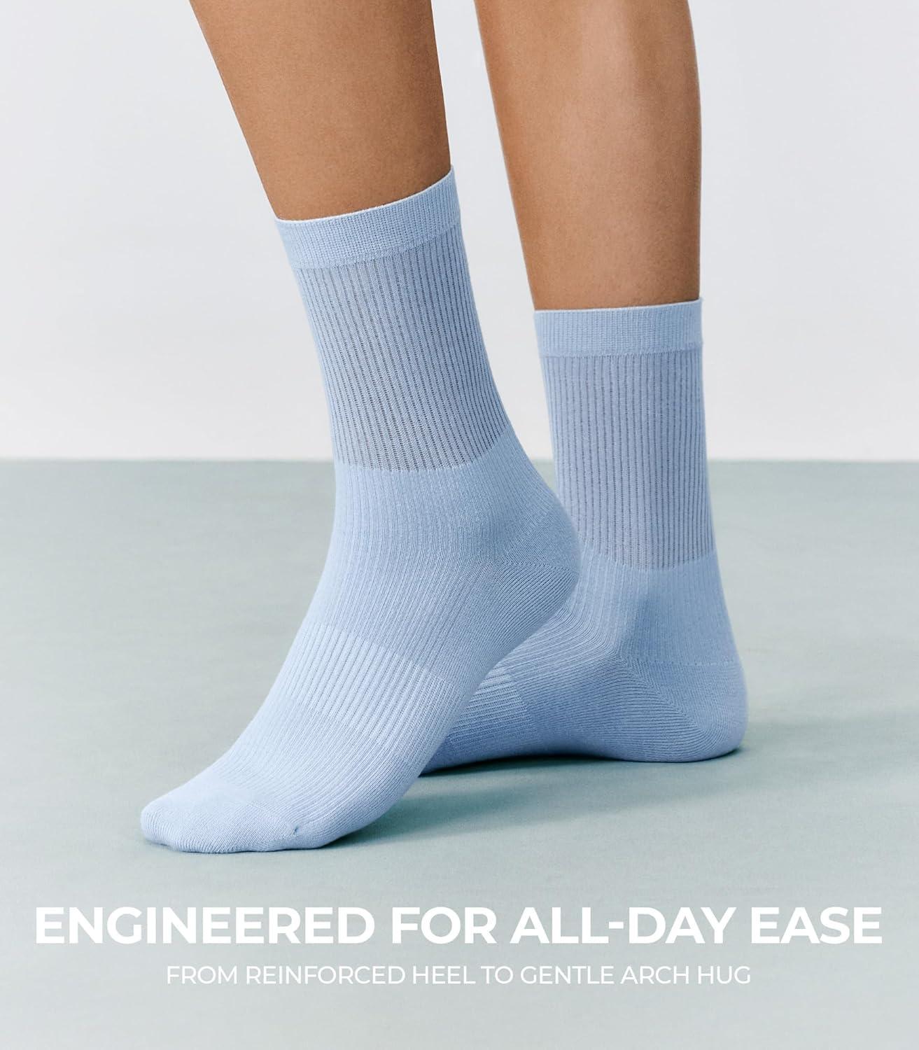 image:imageFITRELL Womens Soft Bamboo Rayon Dress Socks Thin Non Binding Breathable Calf Crew Scrunch Socks for Casual Trouser 5 PairsDark BlueBlackLight BlueGreyWhite