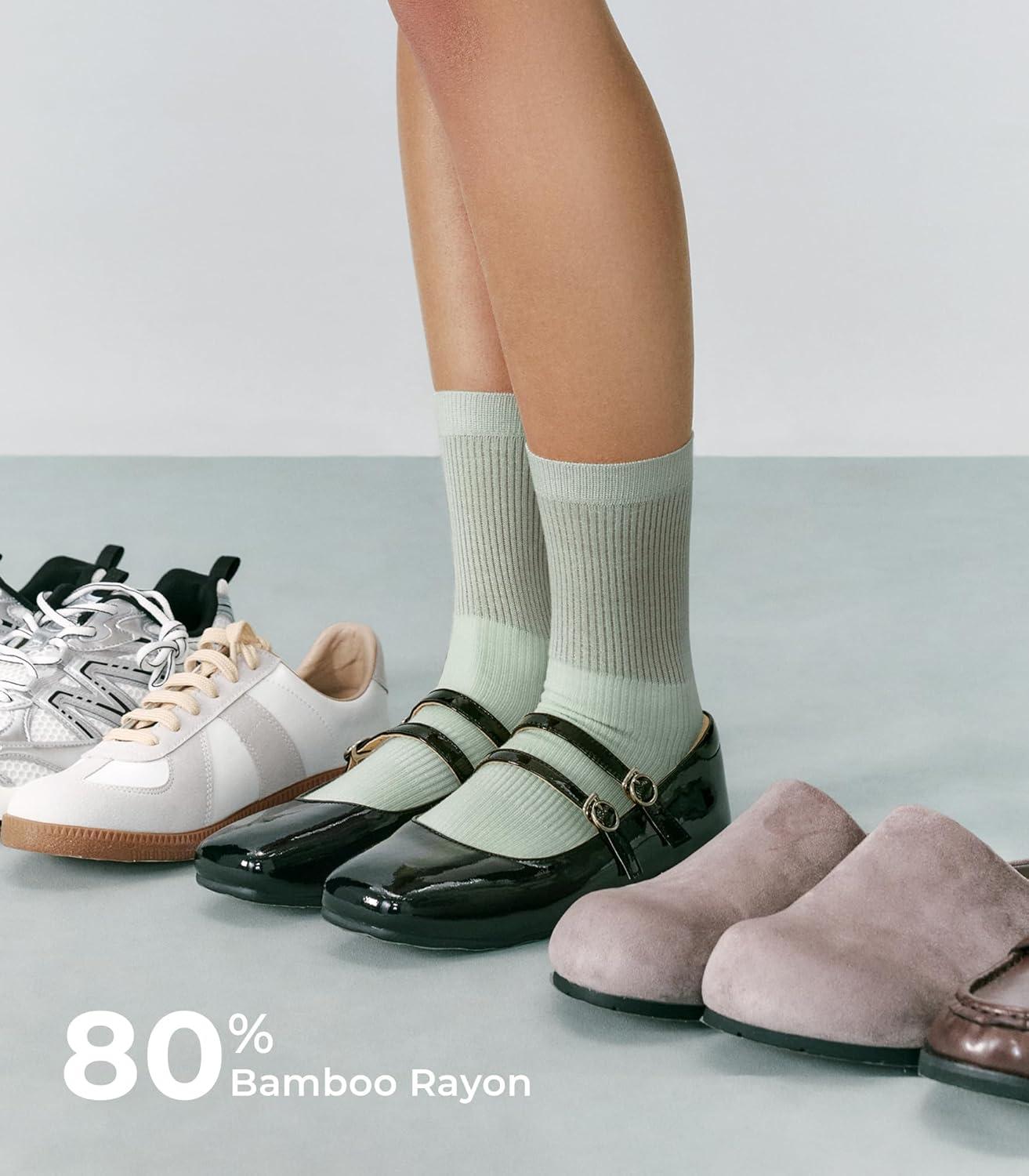 image:imageFITRELL Womens Soft Bamboo Rayon Dress Socks Thin Non Binding Breathable Calf Crew Scrunch Socks for Casual Trouser 5 PairsWhiteCreamGreenLight BlueLight Pink