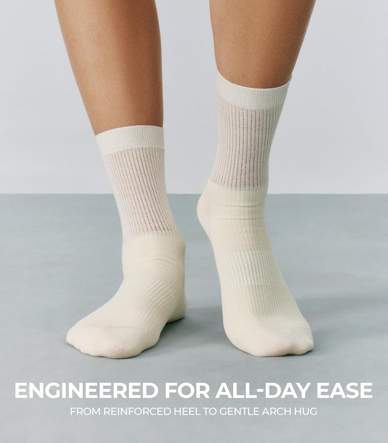 image:imageFITRELL Womens Soft Bamboo Rayon Dress Socks Thin Non Binding Breathable Calf Crew Scrunch Socks for Casual Trouser 5 PairsWhiteCreamGreenLight BlueLight Pink