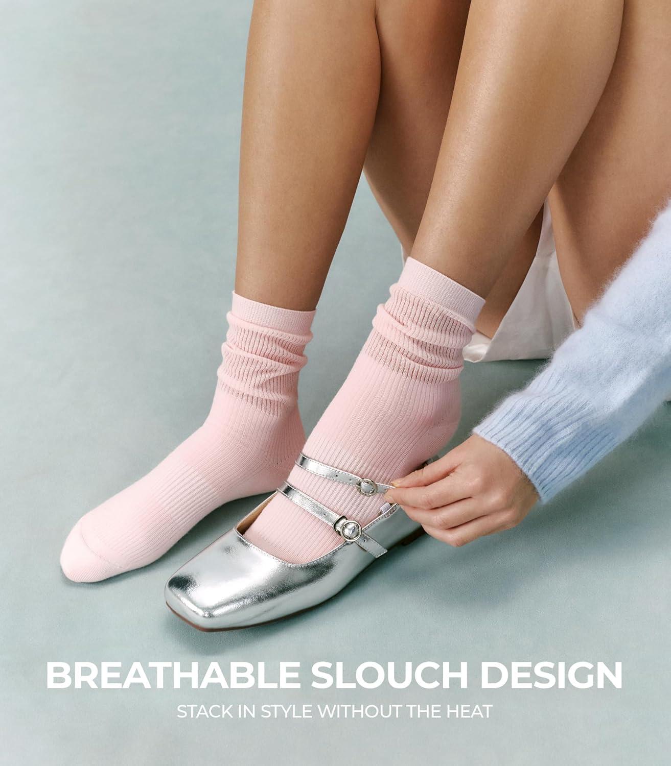 image:imageFITRELL Womens Soft Bamboo Rayon Dress Socks Thin Non Binding Breathable Calf Crew Scrunch Socks for Casual Trouser 5 PairsWhiteCreamGreenLight BlueLight Pink