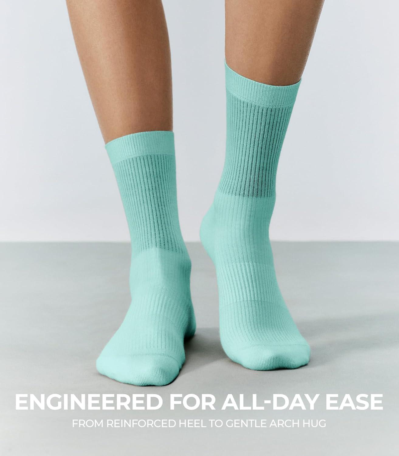 image:imageFITRELL Womens Soft Bamboo Rayon Dress Socks Thin Non Binding Breathable Calf Crew Scrunch Socks for Casual Trouser 5 PairsYellowMint GreenLight PinkPurplePink