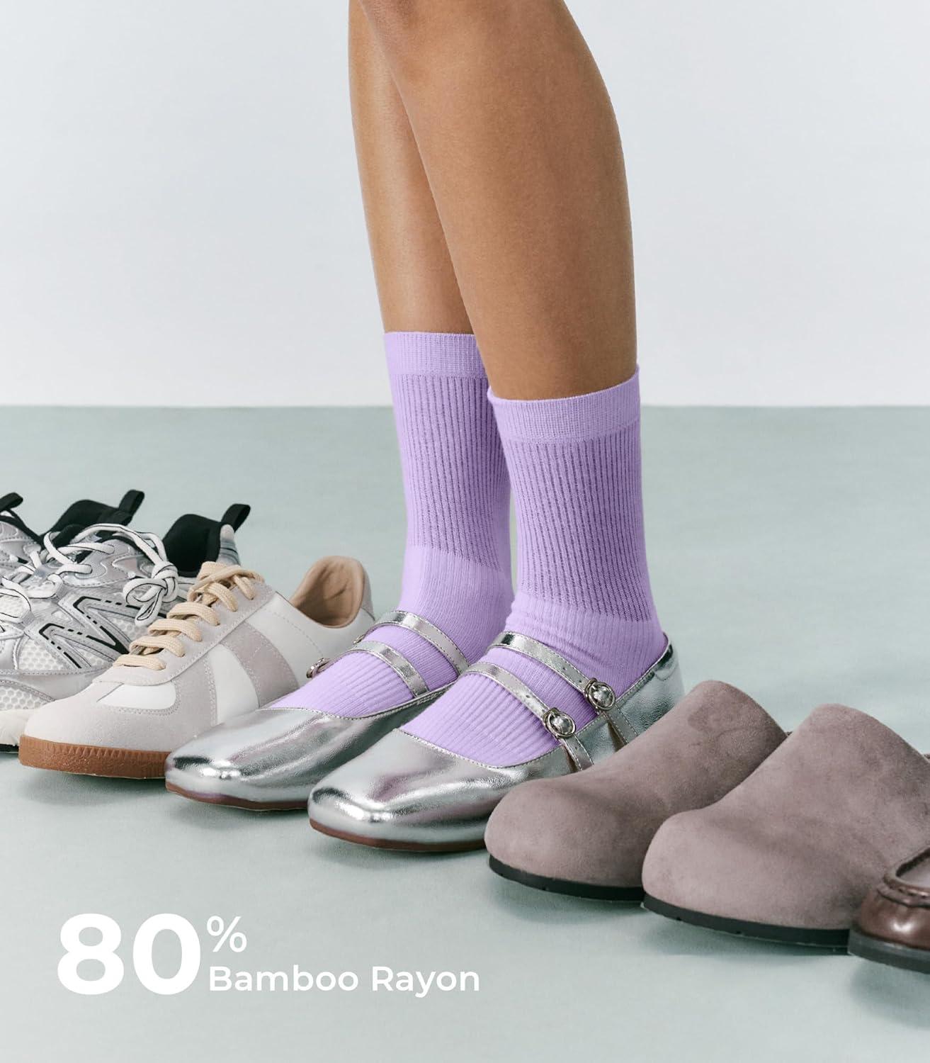 image:imageFITRELL Womens Soft Bamboo Rayon Dress Socks Thin Non Binding Breathable Calf Crew Scrunch Socks for Casual Trouser 5 PairsYellowMint GreenLight PinkPurplePink