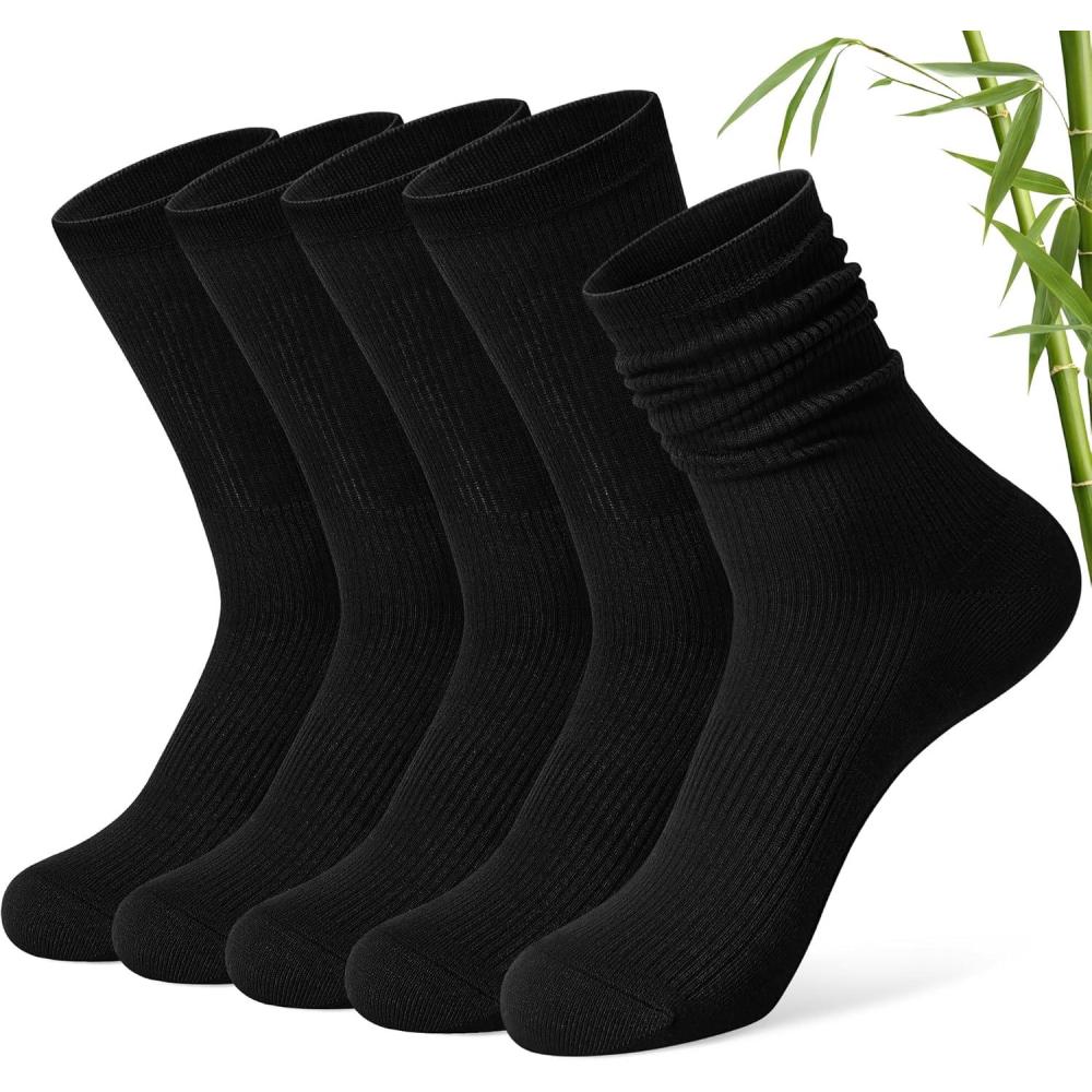 image:imageFITRELL Womens Soft Bamboo Rayon Dress Socks Thin Non Binding Breathable Calf Crew Scrunch Socks for Casual Trouser 5 PairsBlack5