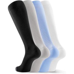 FITRELL 4 Pairs Compression Socks for Women & Men, 15-20mmHg Circulation Support for Athletic Travel Daily Wear(01-black+grey+blue+white)