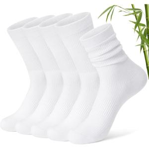 FITRELL Women’s Soft Bamboo Rayon Dress Socks, Thin Non Binding Breathable Calf Crew Scrunch Socks for Casual Trouser 5 Pairs(White*5)