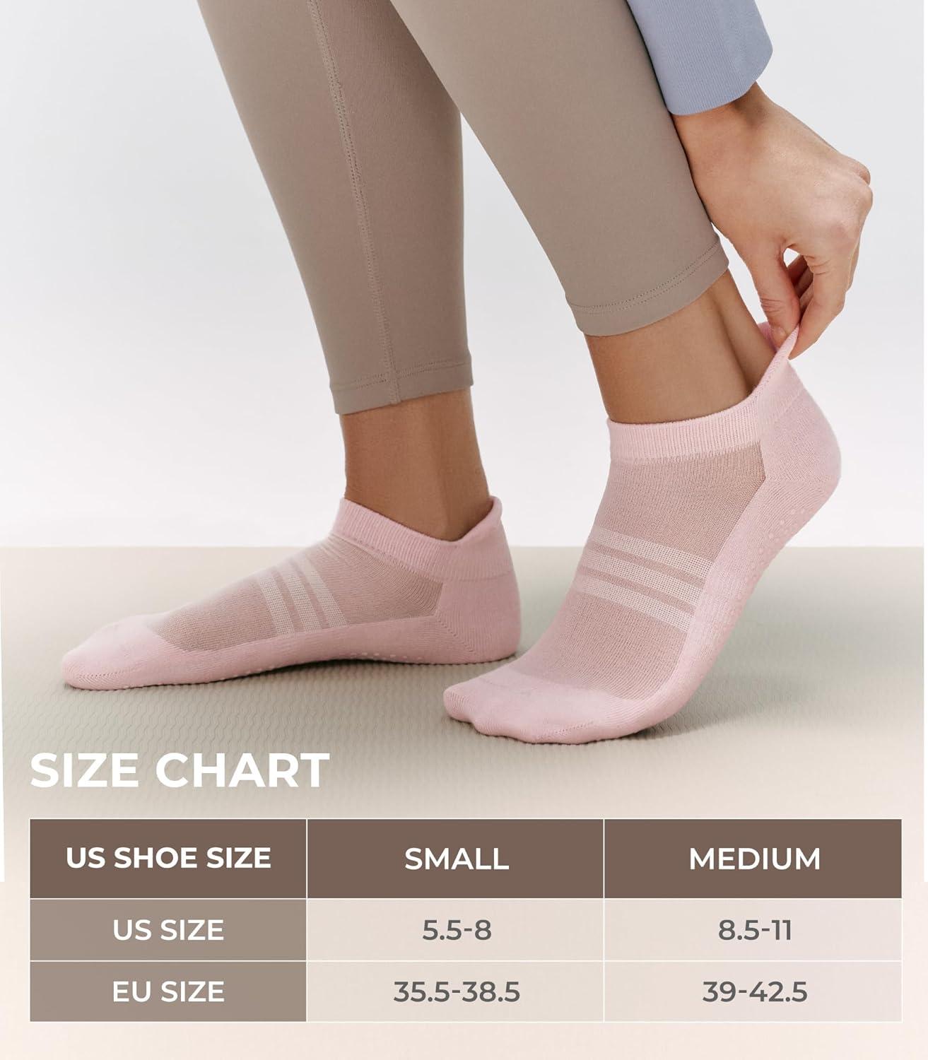 image:imageFITRELL Pilates Socks for Women Ankle Yoga Non Slip Grip Socks for Barre Hospital Gym 5 PairsWine Redhot Pinkpurplebrownrose Red